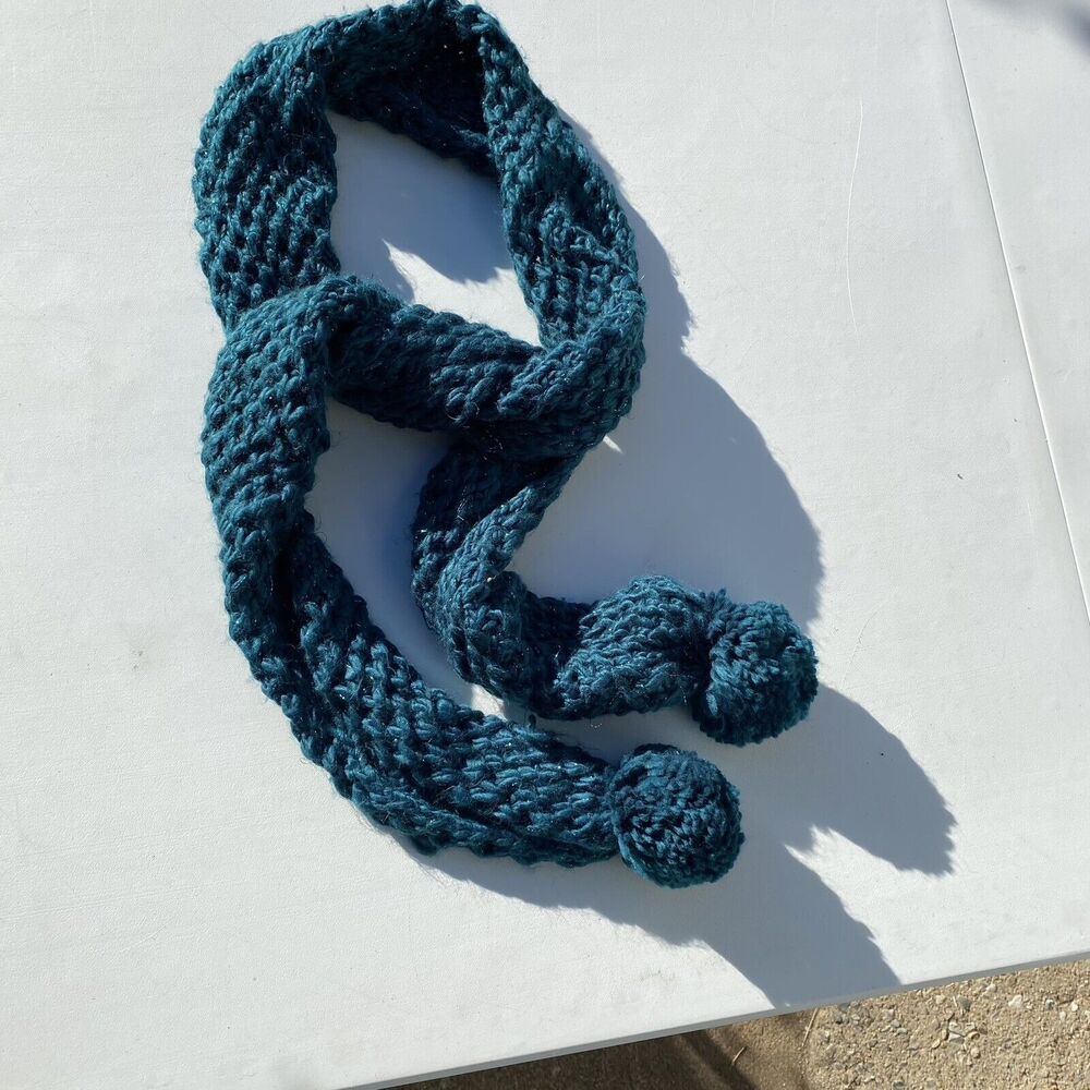 Rampage Women's Knit Scarf in Teal Pom Pom Ends